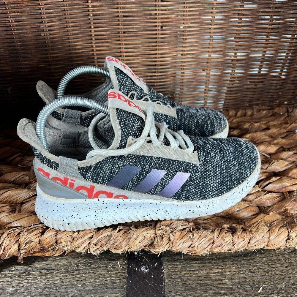 Adidas Boys Gray White Lace-Up Running‎ Sneaker Shoe Size 6.5